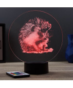 Lampe illusion 3D en verre acrylique gravée au laser représentant un Hérisson.