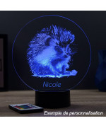Lampe illusion 3D en verre acrylique gravée au laser représentant un Hérisson.