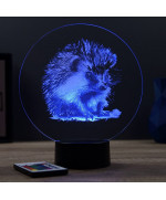 Lampe illusion 3D en verre acrylique gravée au laser représentant un Hérisson.