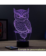 Lampe illusion 3D en verre acrylique gravée au laser représentant une Chouette.