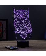 Lampe illusion 3D en verre acrylique gravée au laser représentant une Chouette.