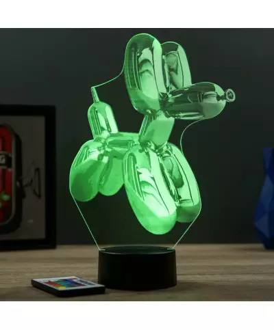 Lampe illusion 3D en verre acrylique gravée au laser représentant un Chien Ballon.