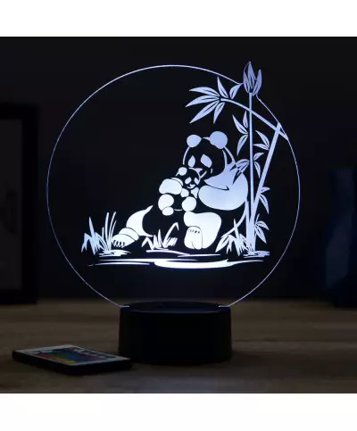 Lampe illusion 3D en verre acrylique gravée au laser représentant un Panda.