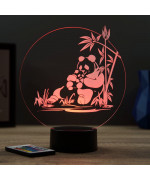 Lampe illusion 3D en verre acrylique gravée au laser représentant un Panda.