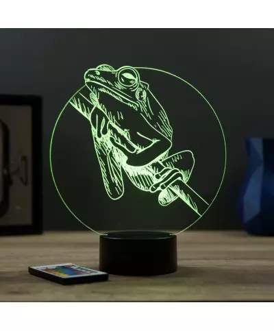 Lampe illusion 3D en verre acrylique gravée au laser représentant une Grenouille.