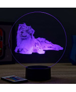 Lampe illusion 3D en verre acrylique gravée au laser représentant un Chien Berger Australien.