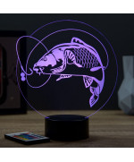 Lampe illusion 3D en verre acrylique gravée au laser représentant une carpe.