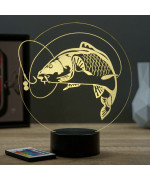 Lampe illusion 3D en verre acrylique gravée au laser représentant une carpe.