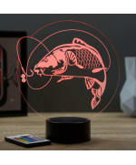 Lampe illusion 3D en verre acrylique gravée au laser représentant une carpe.