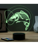 Lampe illusion 3D en verre acrylique gravée au laser représentant une carpe.