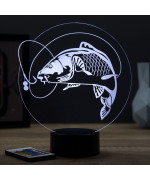 Lampe illusion 3D en verre acrylique gravée au laser représentant une carpe.