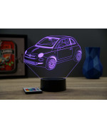 Lampe illusion 3D en verre acrylique gravée au laser représentant une voiture Fiat 500 nouvelle génération.