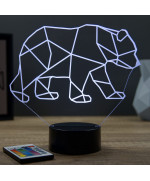 Lampe illusion 3D en verre acrylique gravée au laser représentant un Ours Origami.