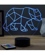 Lampe illusion 3D en verre acrylique gravée au laser représentant un Ours Origami.