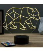 Lampe illusion 3D en verre acrylique gravée au laser représentant un Ours Origami.