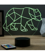 Lampe illusion 3D en verre acrylique gravée au laser représentant un Ours Origami.