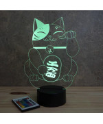 Lampe illusion 3D en verre acrylique gravée au laser représentant un Chat Maneki-Neko.