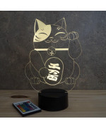 Lampe illusion 3D en verre acrylique gravée au laser représentant un Chat Maneki-Neko.