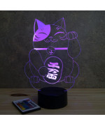 Lampe illusion 3D en verre acrylique gravée au laser représentant un Chat Maneki-Neko.