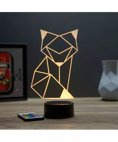 Lampe illusion 3D en verre acrylique gravée au laser représentant un Renard Origami.