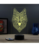 Lampe illusion 3D en verre acrylique gravée au laser représentant un Loup.