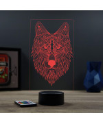 Lampe illusion 3D en verre acrylique gravée au laser représentant un Loup.