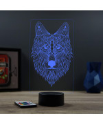 Lampe illusion 3D en verre acrylique gravée au laser représentant un Loup.