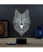 Lampe illusion 3D en verre acrylique gravée au laser représentant un Loup.
