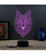 Lampe illusion 3D en verre acrylique gravée au laser représentant un Loup.