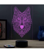 Lampe illusion 3D en verre acrylique gravée au laser représentant un Loup.