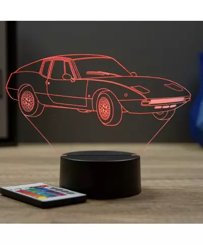 Lampe illusion 3D en verre acrylique gravée au laser représentant une voiture Fiat 850 Lombardi 1971.