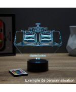 Lampe illusion 3D en verre acrylique gravée au laser représentant une formule vue de face.