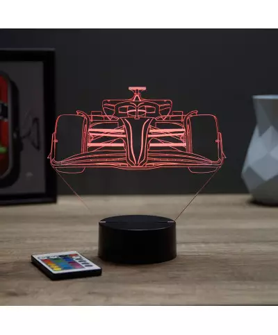 Lampe illusion 3D en verre acrylique gravée au laser représentant une formule vue de face.