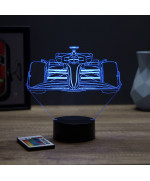 Lampe illusion 3D en verre acrylique gravée au laser représentant une formule vue de face.