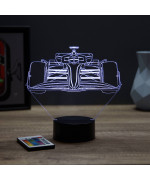 Lampe illusion 3D en verre acrylique gravée au laser représentant une formule vue de face.