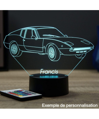 Lampe illusion 3D en verre acrylique gravée au laser représentant une voiture Fiat 850 Lombardi 1971.