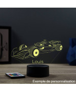 Lampe illusion 3D en verre acrylique gravée au laser représentant une formule vue de profil.