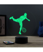 Lampe illusion 3D en verre acrylique gravée au laser représentant un joueur de tennis à l'intérieur d'une balle de tennis.