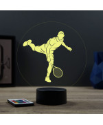 Lampe illusion 3D en verre acrylique gravée au laser représentant un joueur de tennis à l'intérieur d'une balle de tennis.