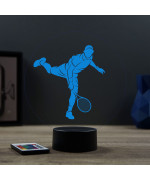 Lampe illusion 3D en verre acrylique gravée au laser représentant un joueur de tennis à l'intérieur d'une balle de tennis.