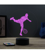 Lampe illusion 3D en verre acrylique gravée au laser représentant un joueur de tennis à l'intérieur d'une balle de tennis.