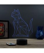 Lampe illusion 3D en verre acrylique gravée au laser représentant un Chat Origami.