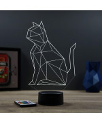 Lampe illusion 3D en verre acrylique gravée au laser représentant un Chat Origami.