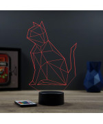 Lampe illusion 3D en verre acrylique gravée au laser représentant un Chat Origami.