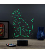 Lampe illusion 3D en verre acrylique gravée au laser représentant un Chat Origami.