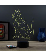 Lampe illusion 3D en verre acrylique gravée au laser représentant un Chat Origami.