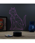 Lampe illusion 3D en verre acrylique gravée au laser représentant un Chat Origami.