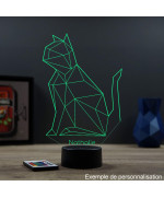 Lampe illusion 3D en verre acrylique gravée au laser représentant un Chat Origami.