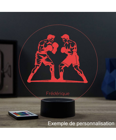 Lampe illusion 3D en verre acrylique gravée au laser représentant deux boxeurs .