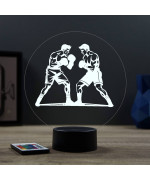 Lampe illusion 3D en verre acrylique gravée au laser représentant deux boxeurs .